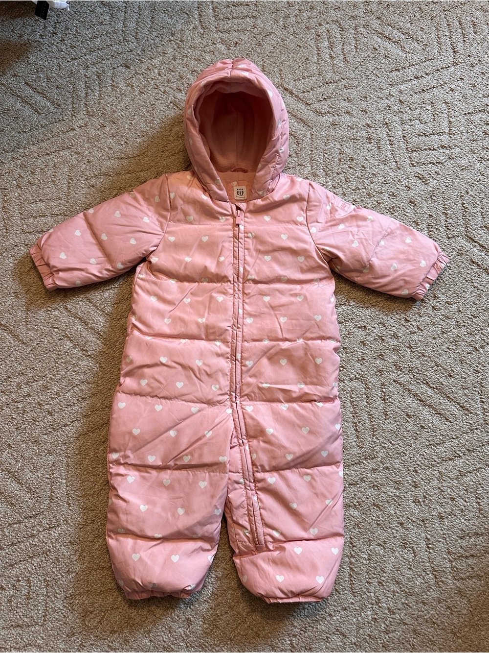 GAP Pink Heart-Print Hooded Snowsuit